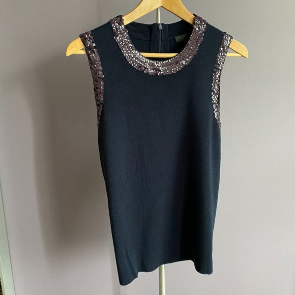 J. Crew, navy, Merino tank top with sequins - Picture 1 of 3